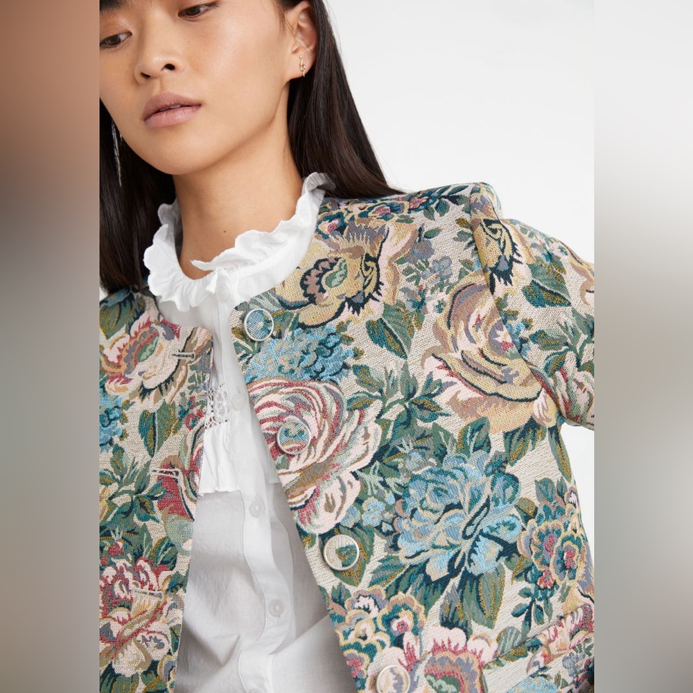 &Other Stories Fitted Jacquard Floral Vintage Cropped Suit Jacket - NWT - Picture 5 of 15